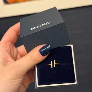 Blue Nile Delicate Pavé Split Bar Diamond Fashion Ring In 14k Yellow Gold